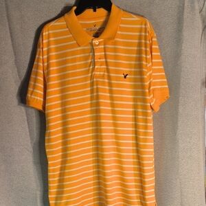 American Eagle Outfitters Yellow Striped Polo Shirt Classic Design